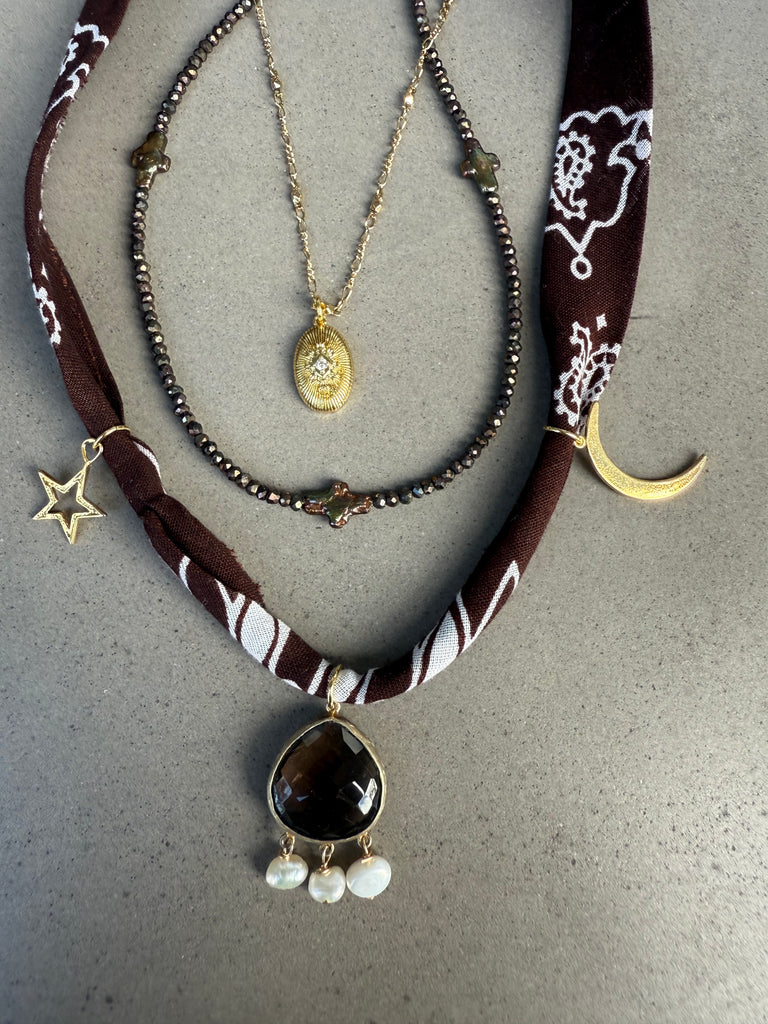 Smokey Quartz Pearl Bandana