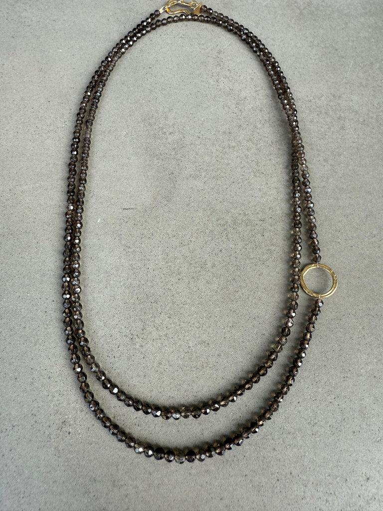 Smokey Quartz Necklace with Gold Ring
