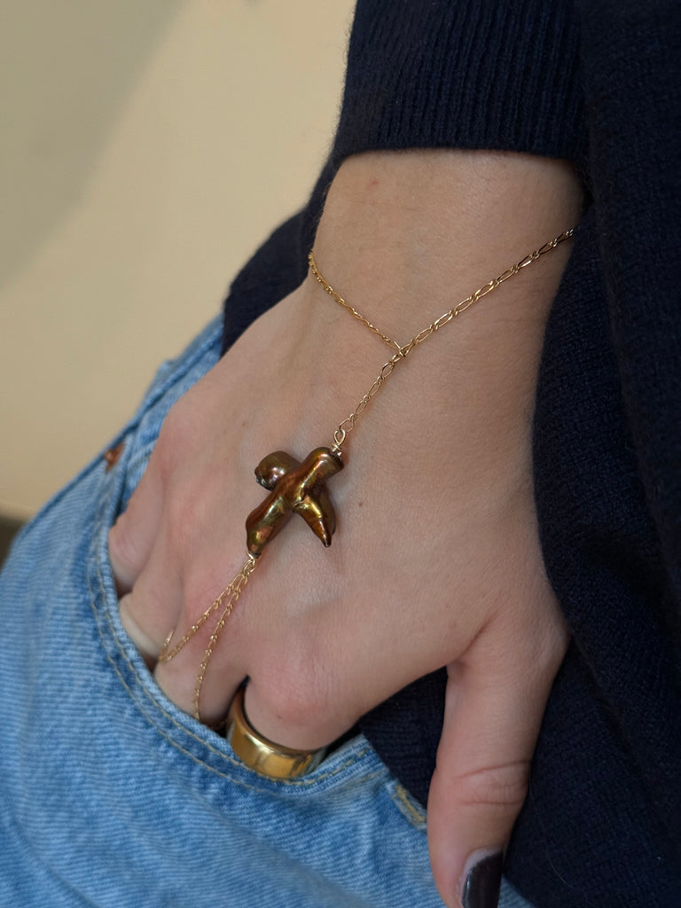 Brown Large Pearl Hand Chain