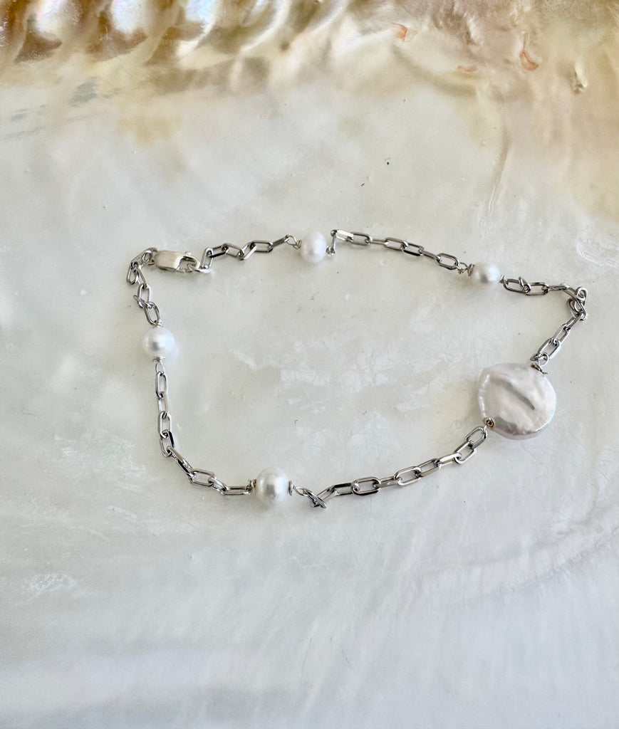 Melody Miles Sterling Silver Pearl Anklet