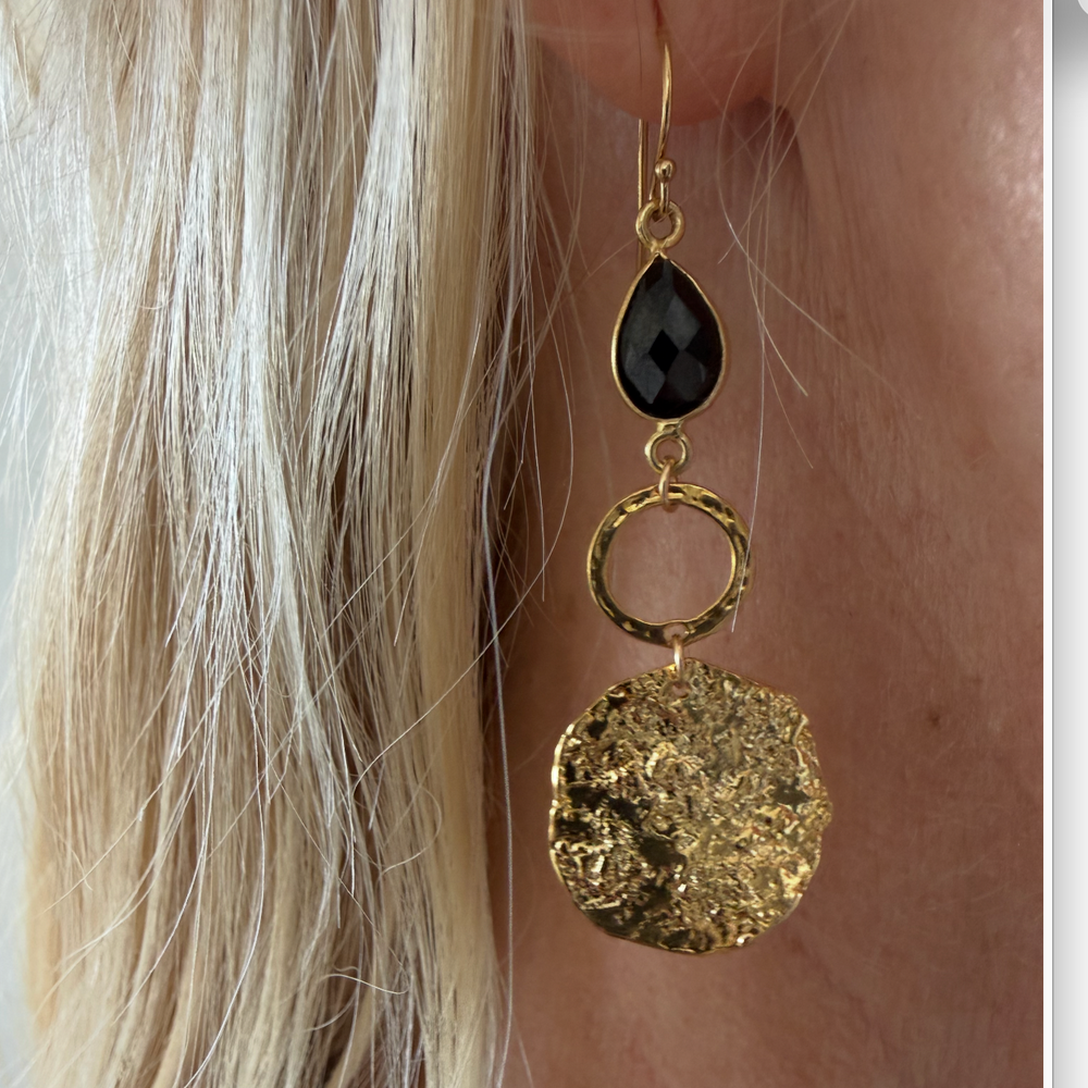 Adelaide Onyx and Gold Chunk Earrings