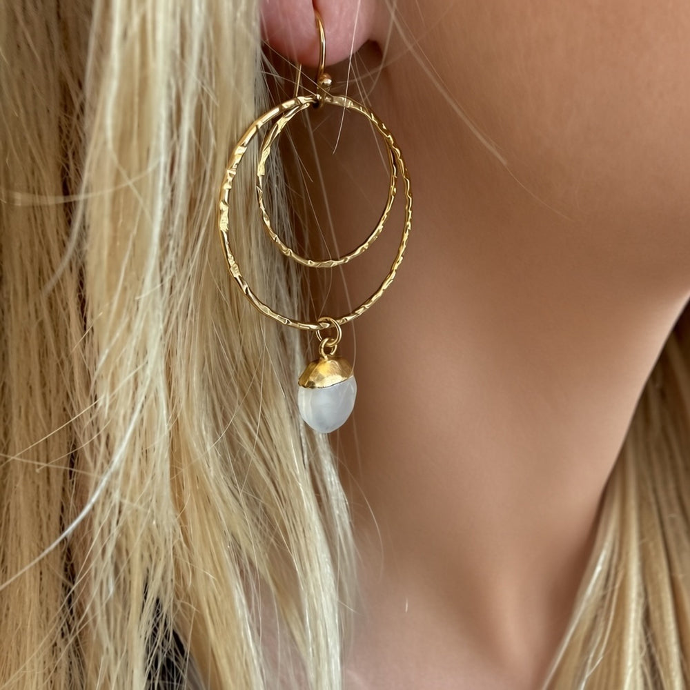 Agnes Double Hoops with Moonstone Teardrop