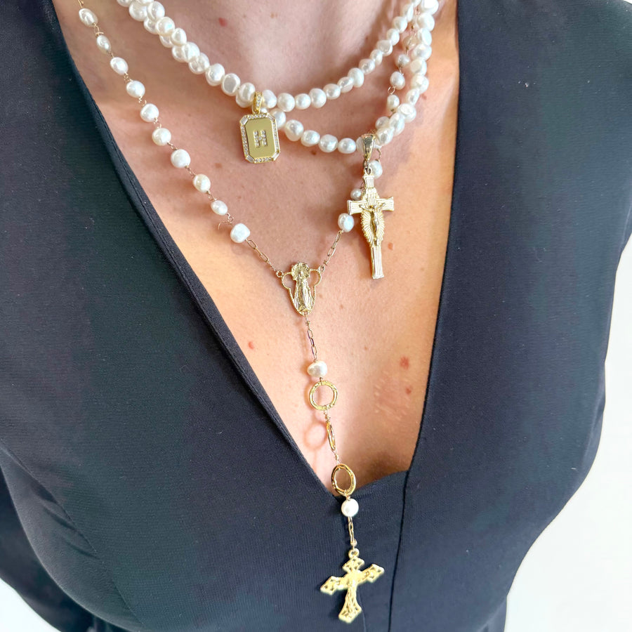 Priscilla Pearl Cross Necklace