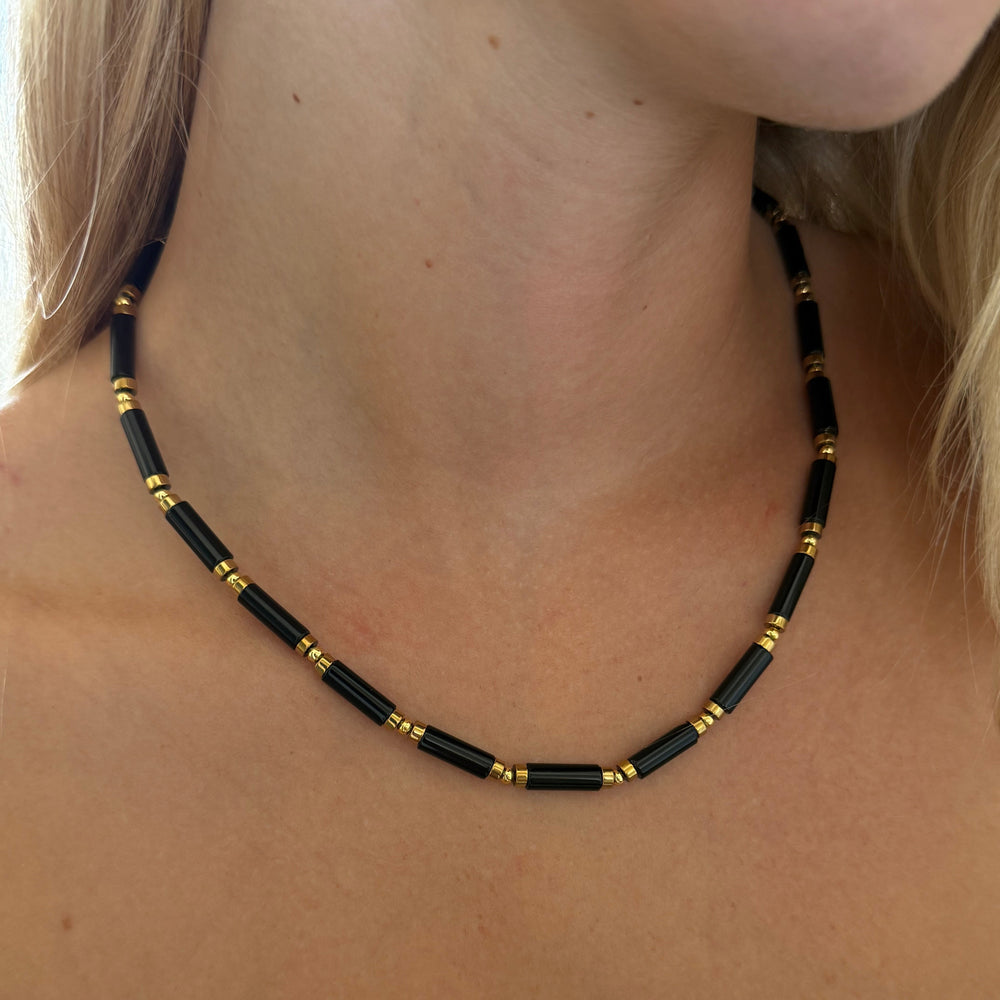Benedict Black Onyx and Gold Bead Necklace