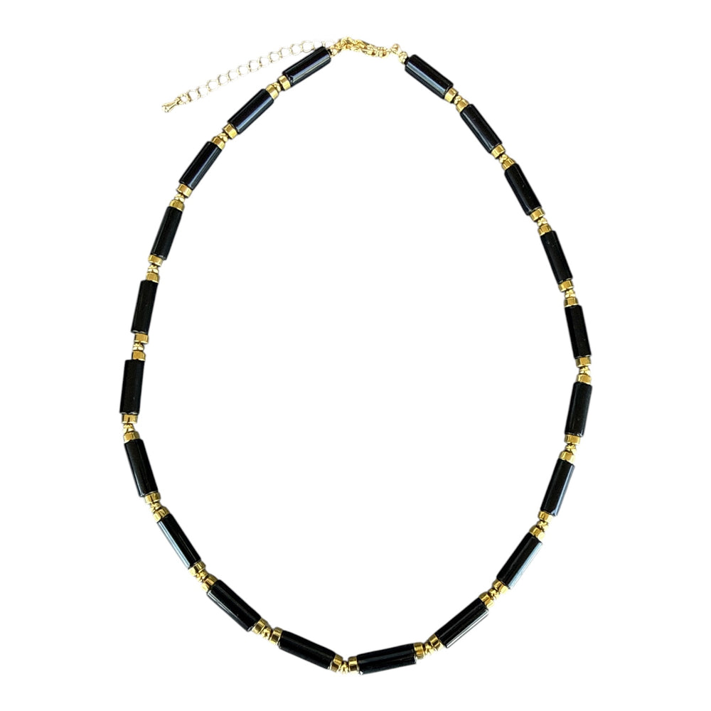Benedict Black Onyx and Gold Bead Necklace