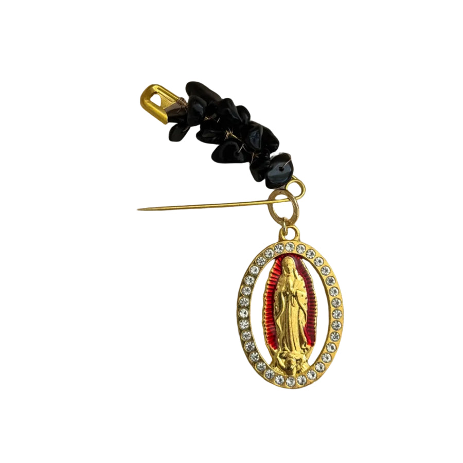 Pin de Guadalupe dorado y rojo de ónix negro