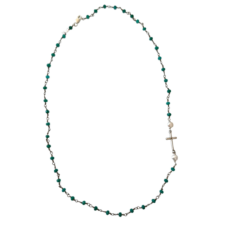 Collar cruzado de plata con alambre enrollado de turmalina Thomas