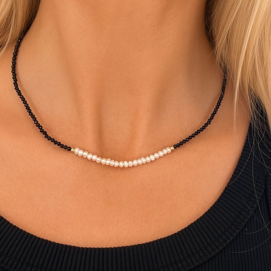 Collar Dominic de perlas de ónix negro