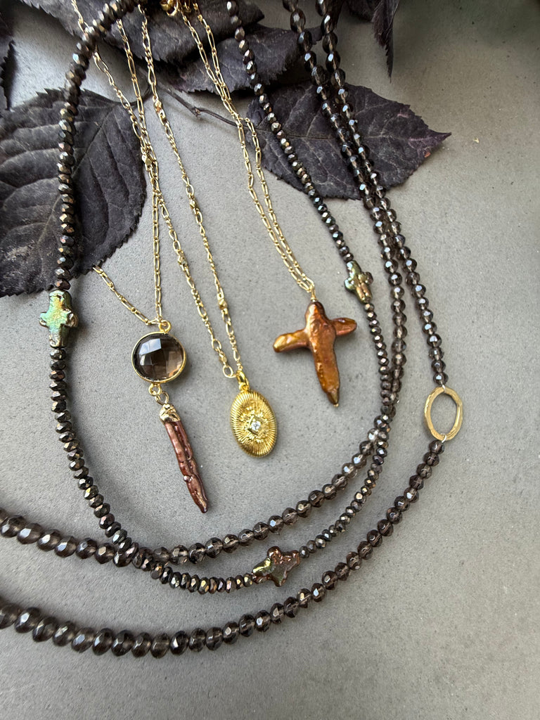 Smokey Quartz Necklace with Gold Ring