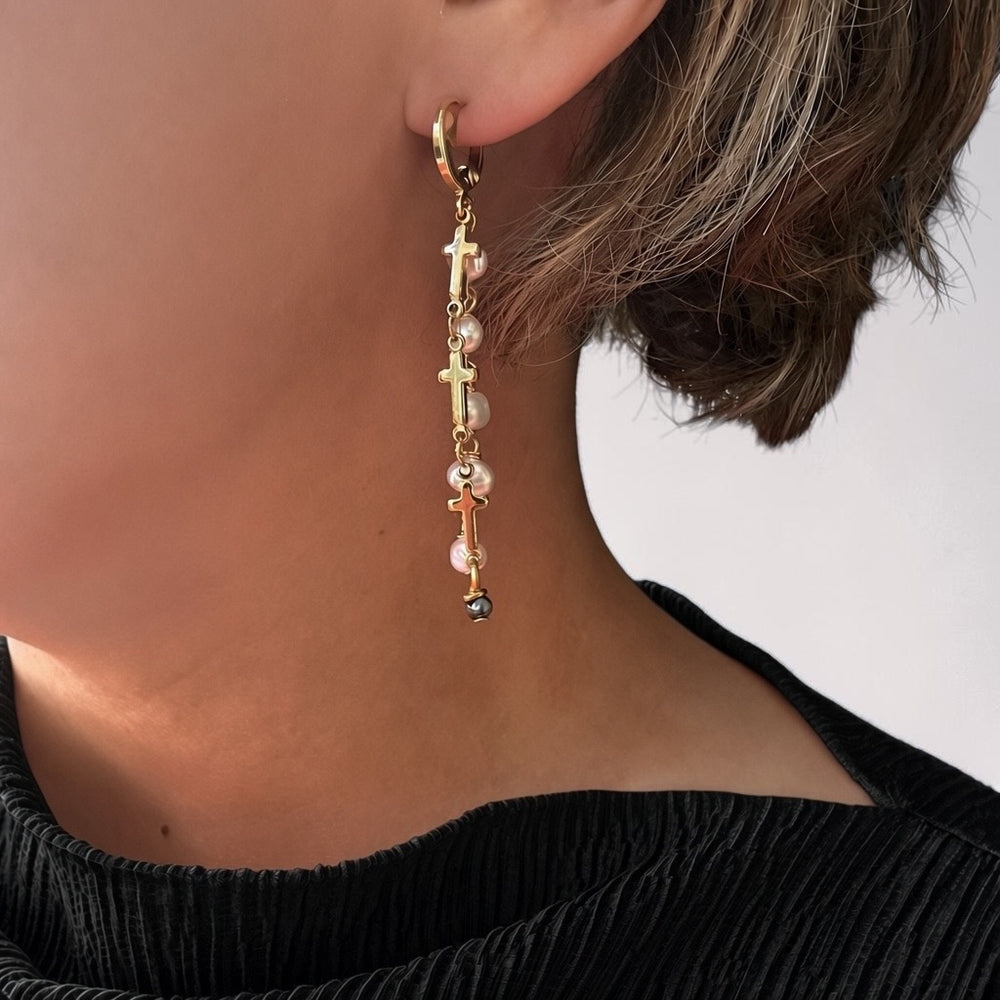 Elizabeth Cross and Pearl Earrings