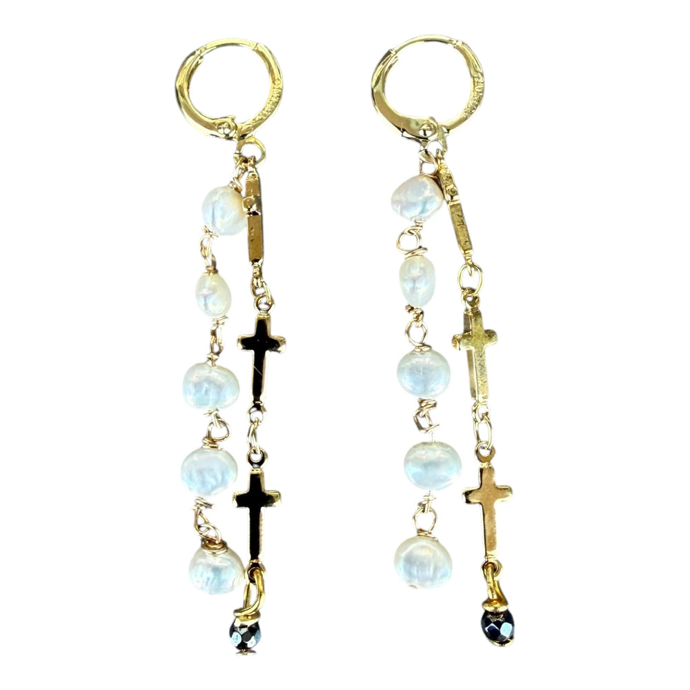 Elizabeth Cross and Pearl Earrings