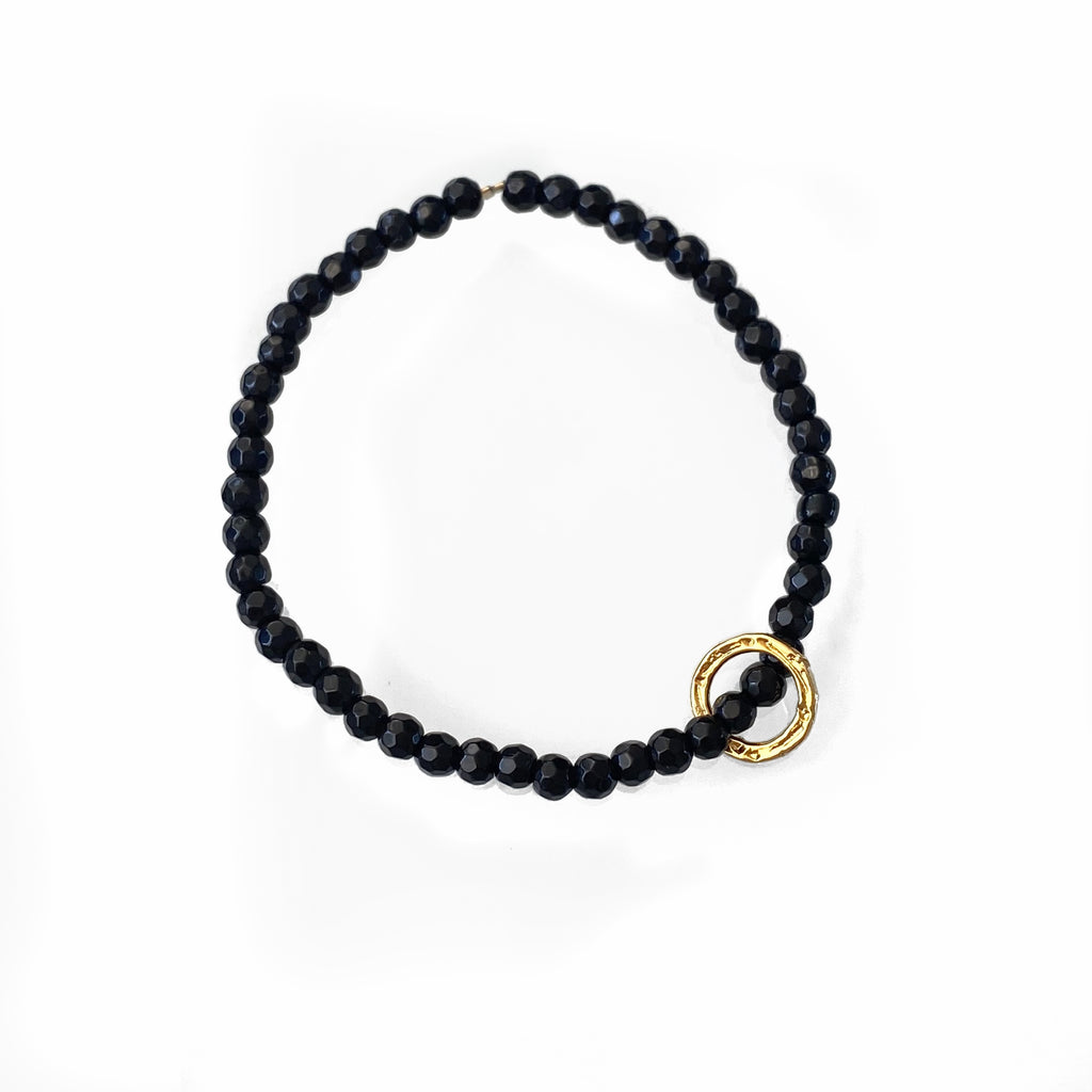 Black Onyx Bracelet with Gold Ring