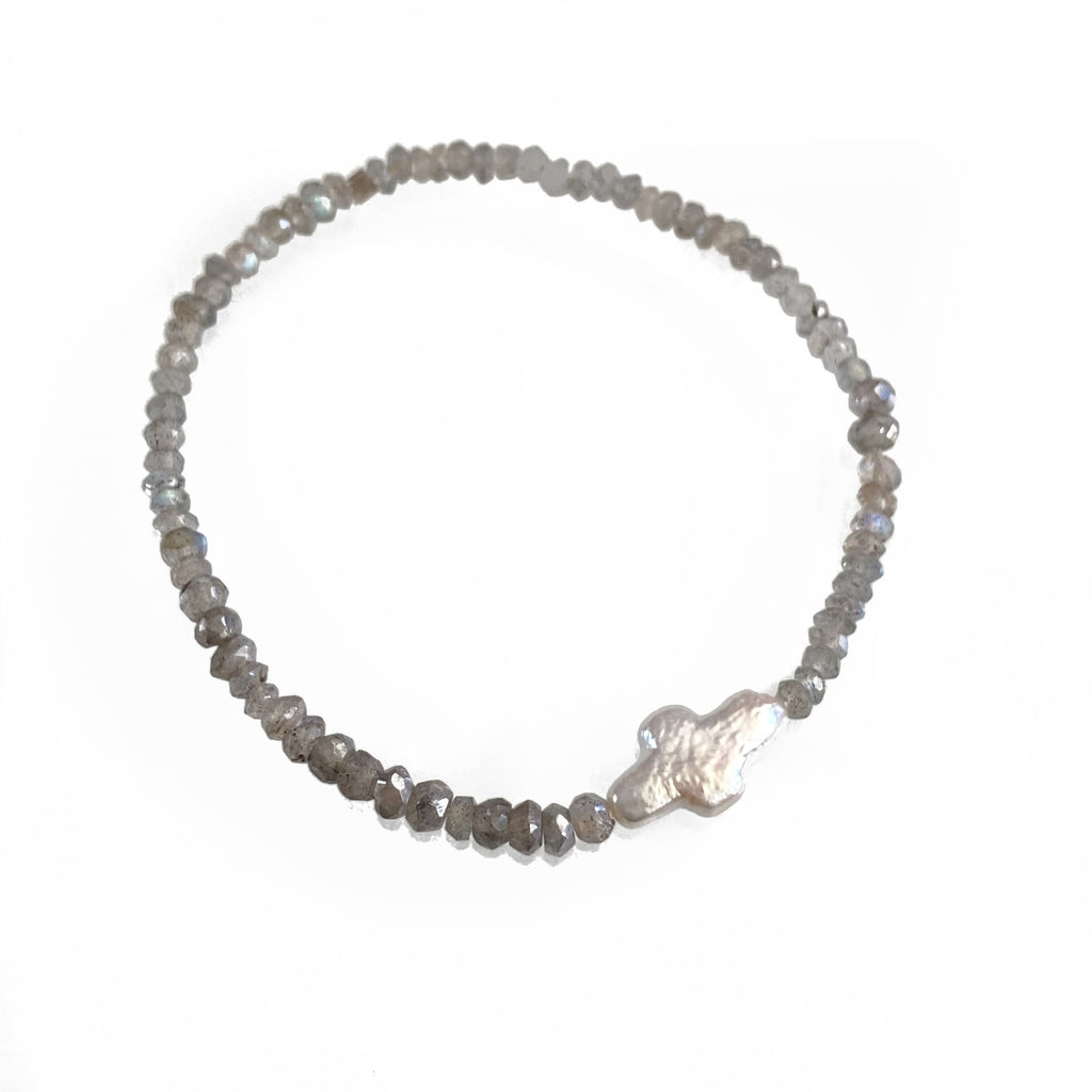 Labradorite Pearl Cross Bracelet