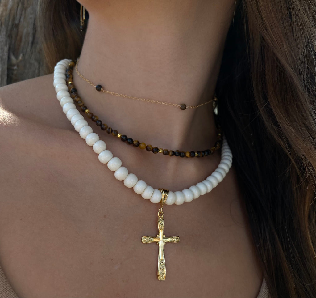 Bone and Gold Cross Necklace