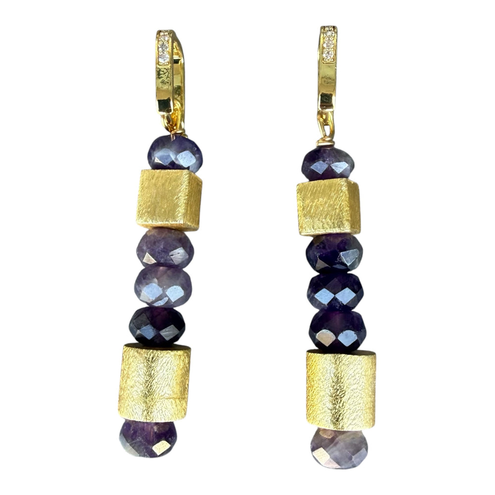 Hildegard Amethyst and Gold Beaded Earrings