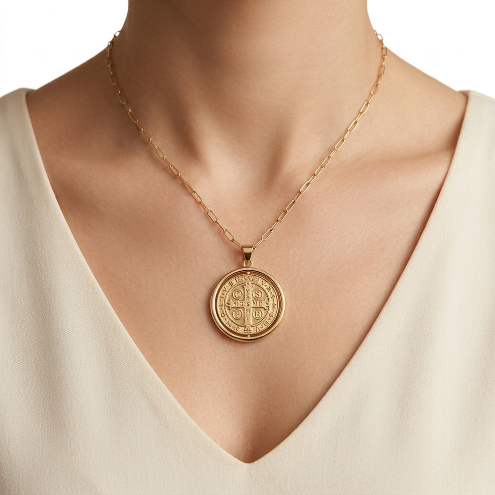 st benedict revolving charm necklace
