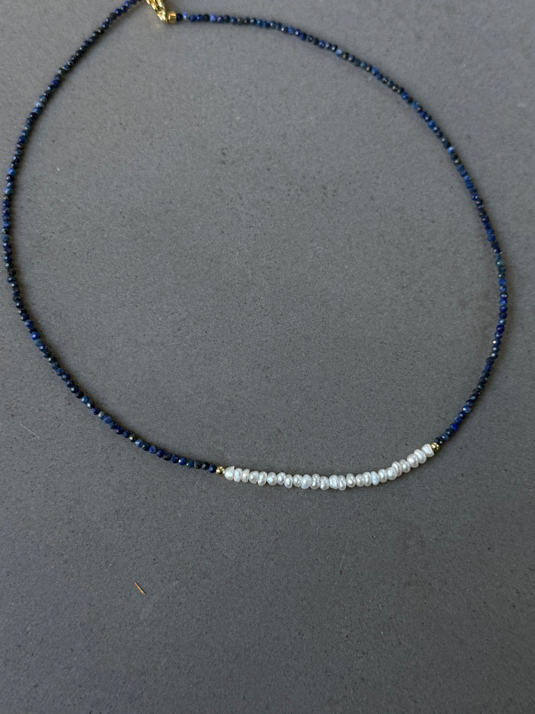 Lapis Pearl Beaded Necklace