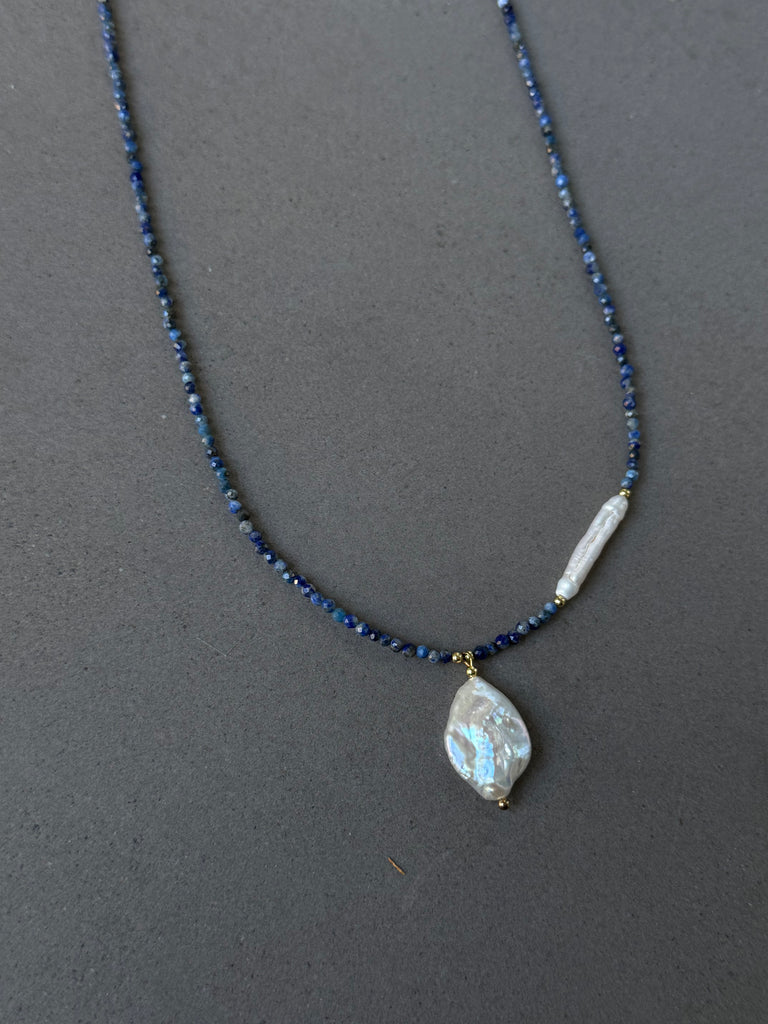 Lapis Pearl Drop Necklace
