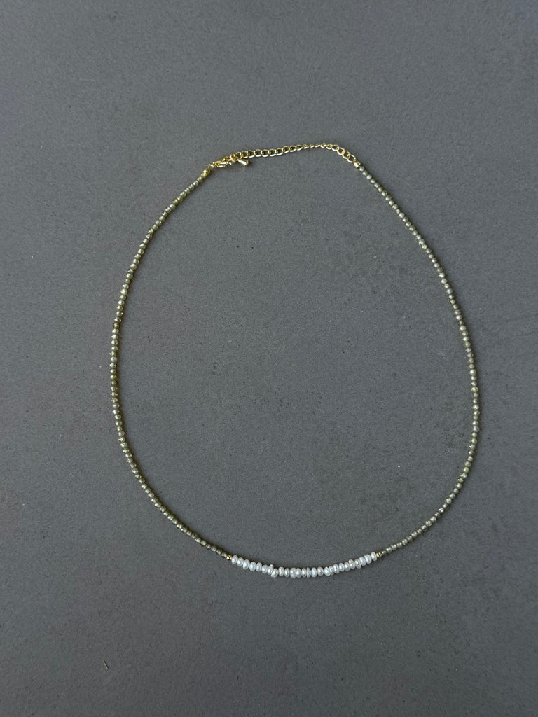 Aventurine Pearl and Gold Beaded Necklace