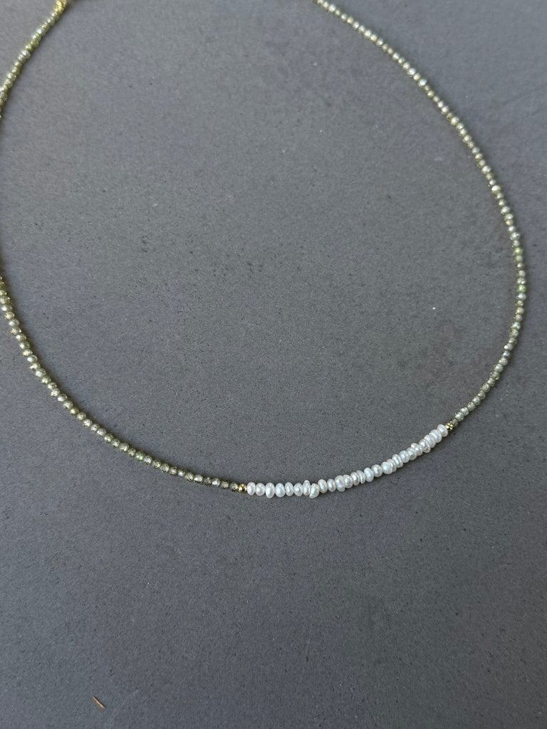 Aventurine Pearl and Gold Beaded Necklace