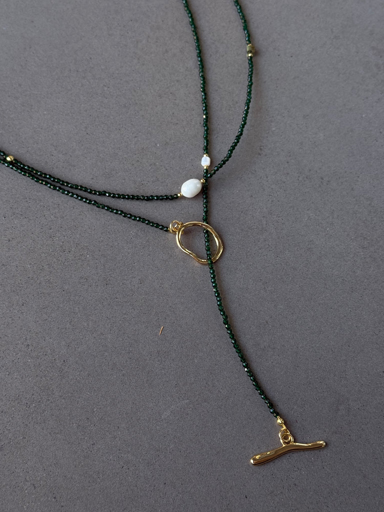 Jade Double Wrapped Lariat Necklace