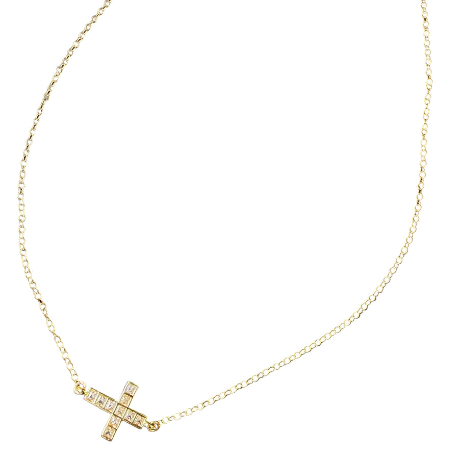 Collar Iris de oro con cruz de circonitas cúbicas