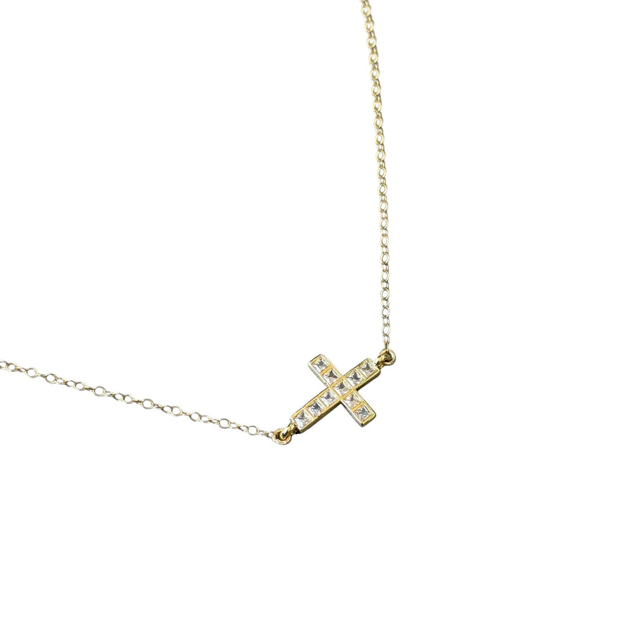 Iris CZ Gold Cross Necklace