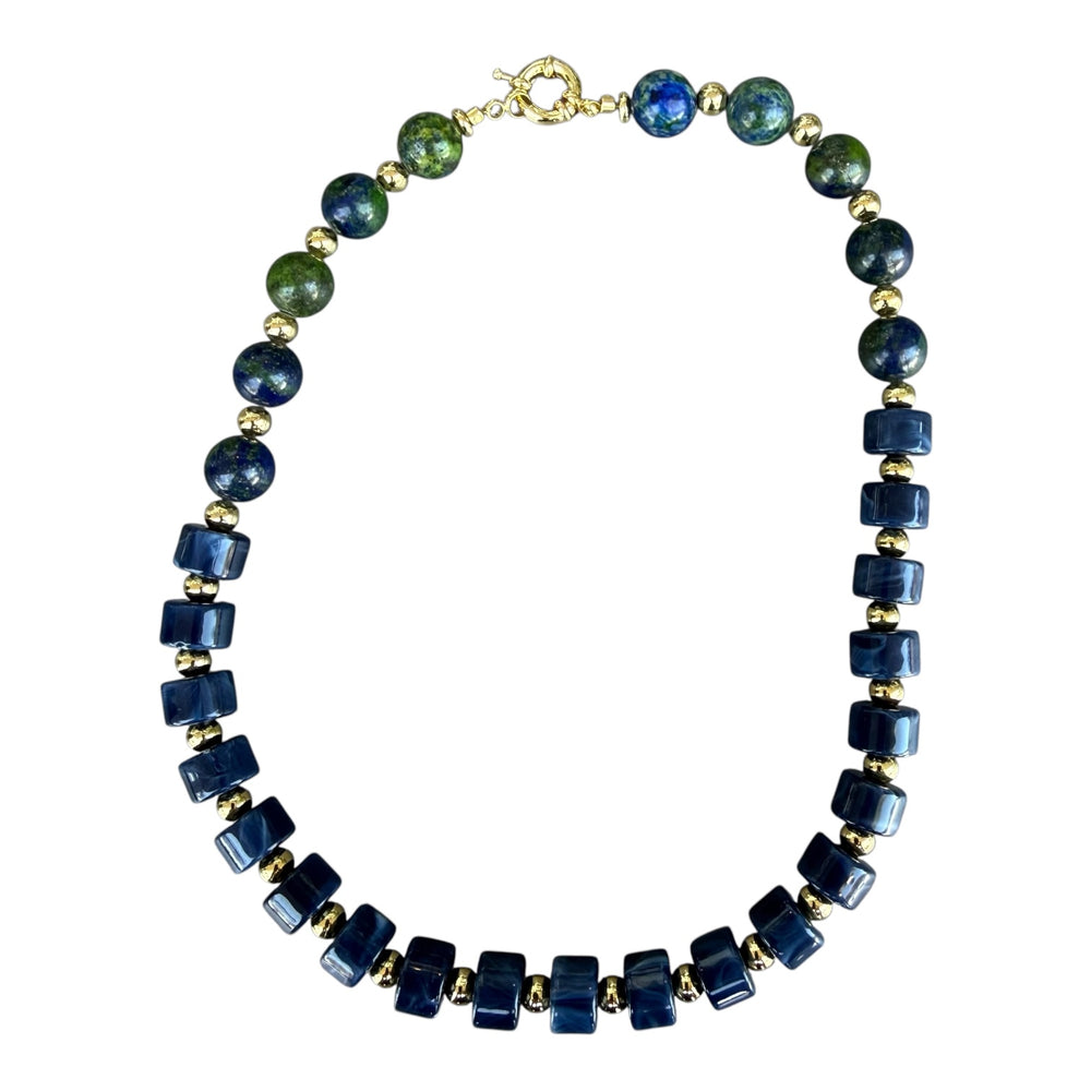 Luke Lapis and Green Quartz Necklace