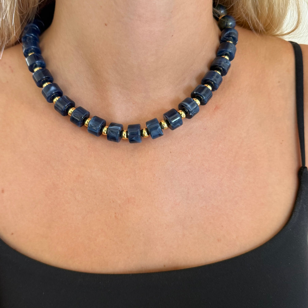 Luke Lapis and Green Quartz Necklace