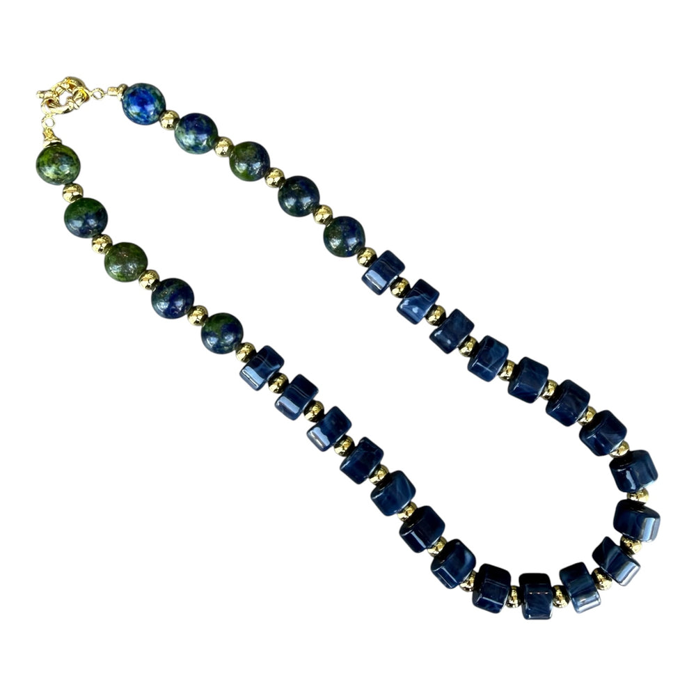 Luke Lapis and Green Quartz Necklace