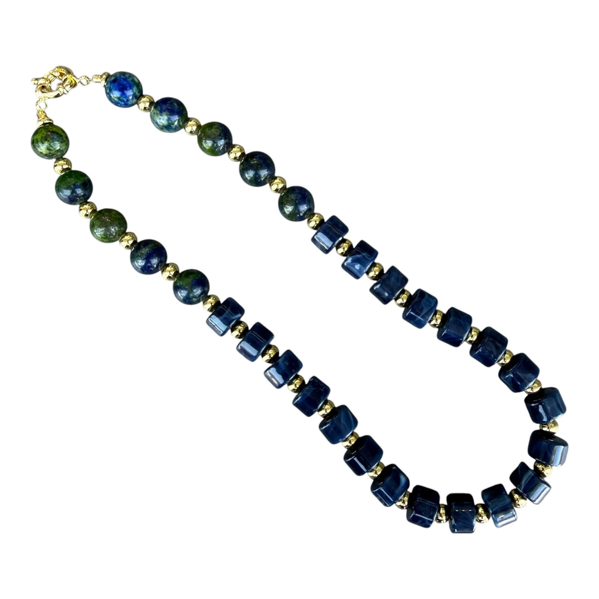 Luke Lapis and Green Quartz Necklace