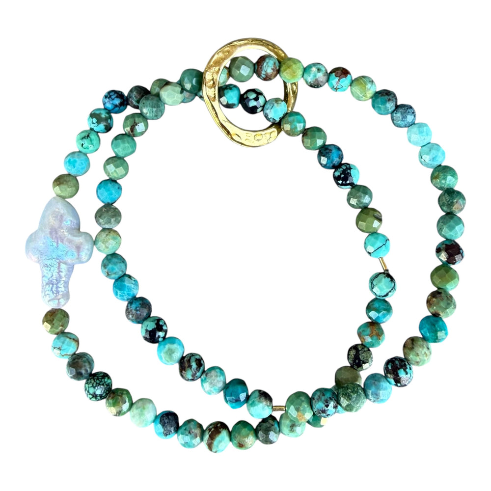 Marina Turquoise and Pearl Cross Bracelet