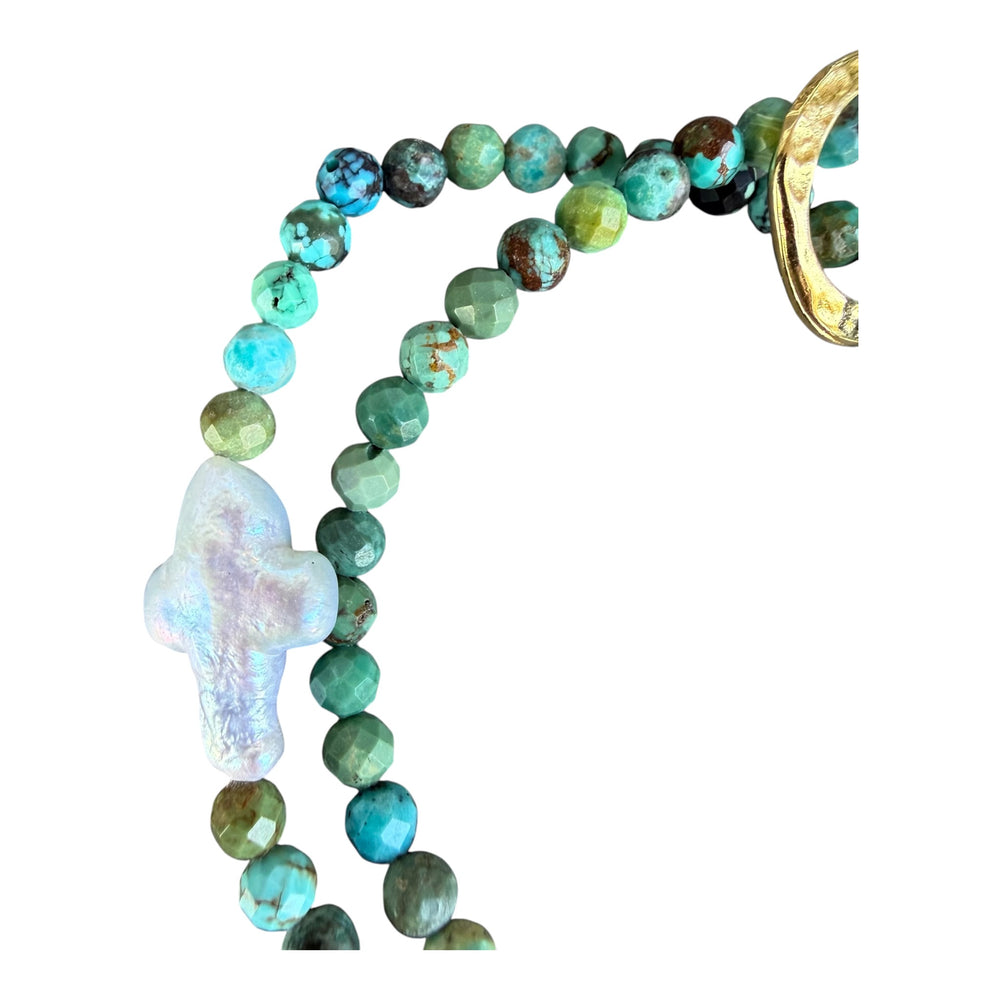 Marina Turquoise and Pearl Cross Bracelet