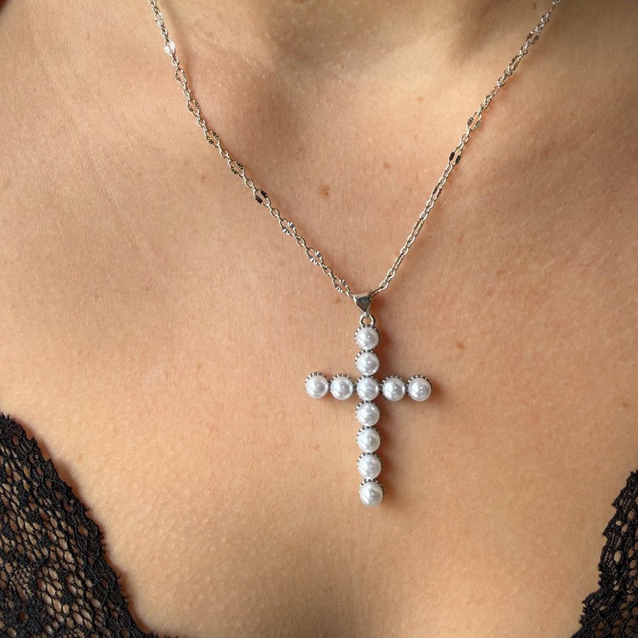 Martha Pearl Cross Necklace