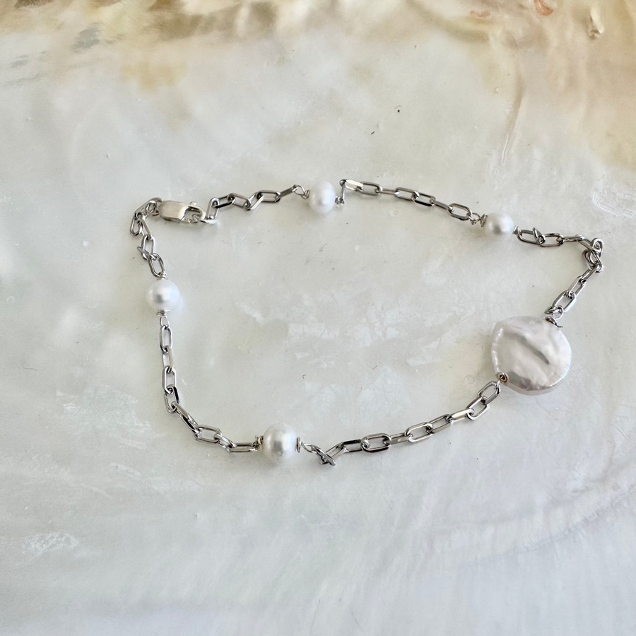 Melody Miles Sterling Silver Pearl Anklet