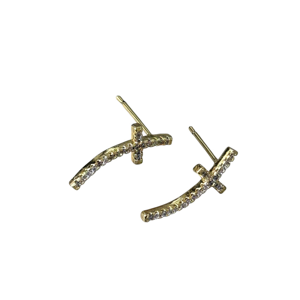 Norbert Cz Gold Cross Earrings