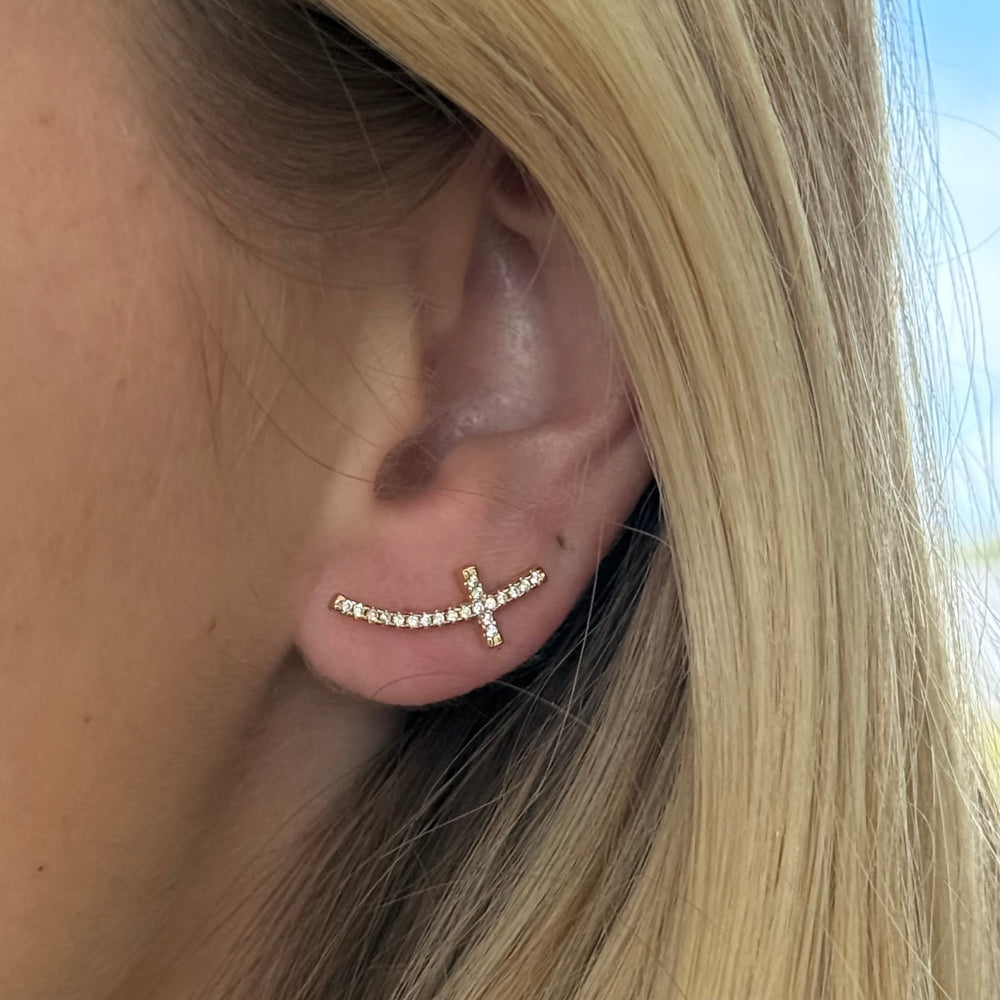 Norbert Cz Gold Cross Earrings