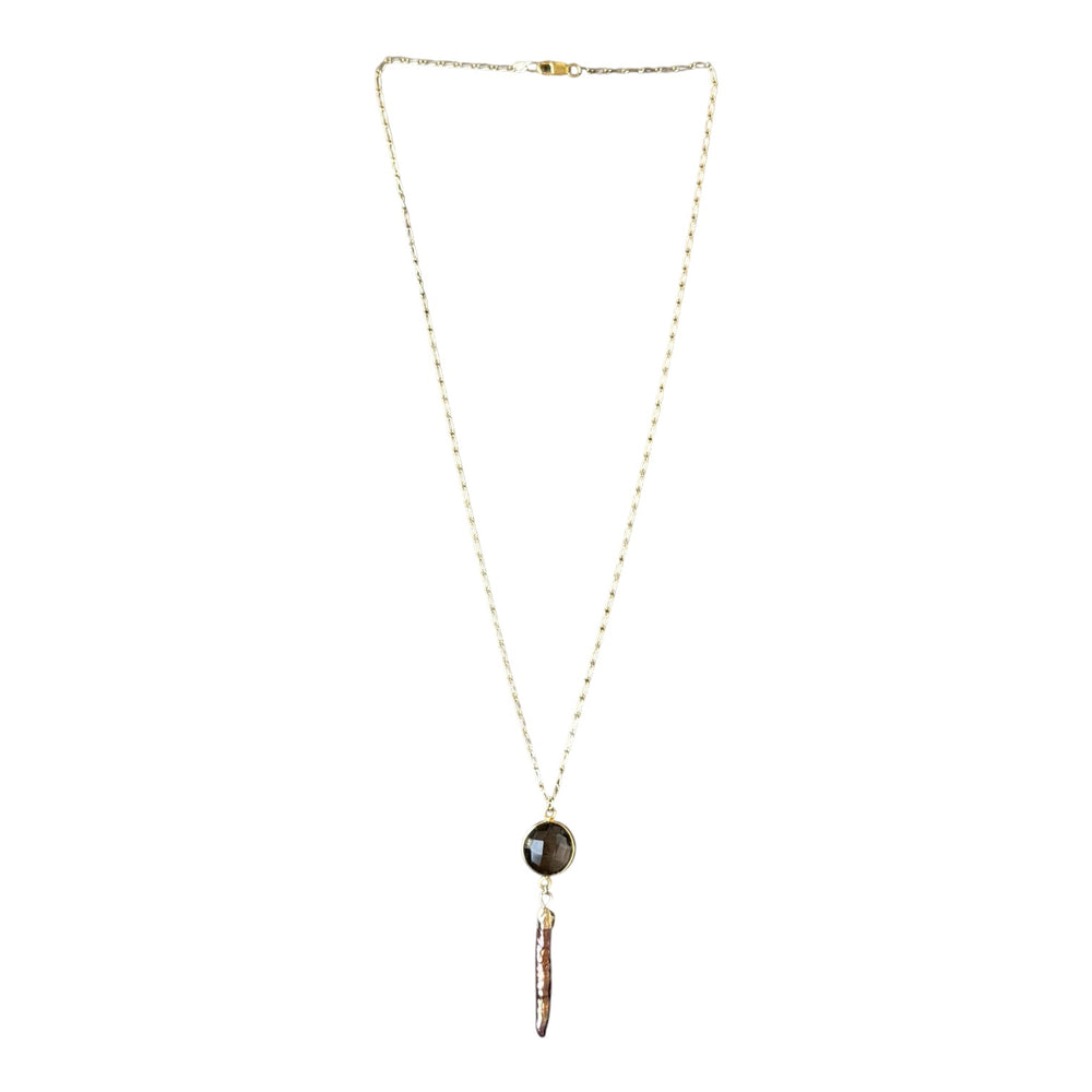 Collier Dague Perle et Quartz Fumé
