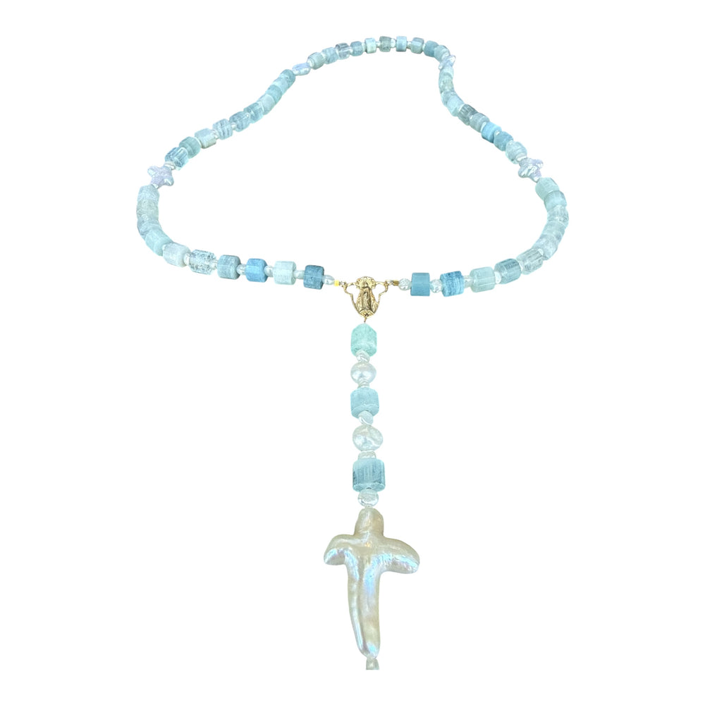 Palma Aquamarine and Pearl Rosary