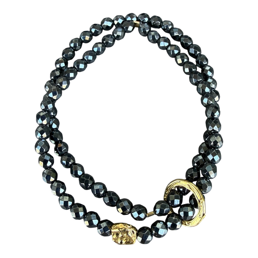 Perpetua Double Hematite and Gold Beaded Bracelet