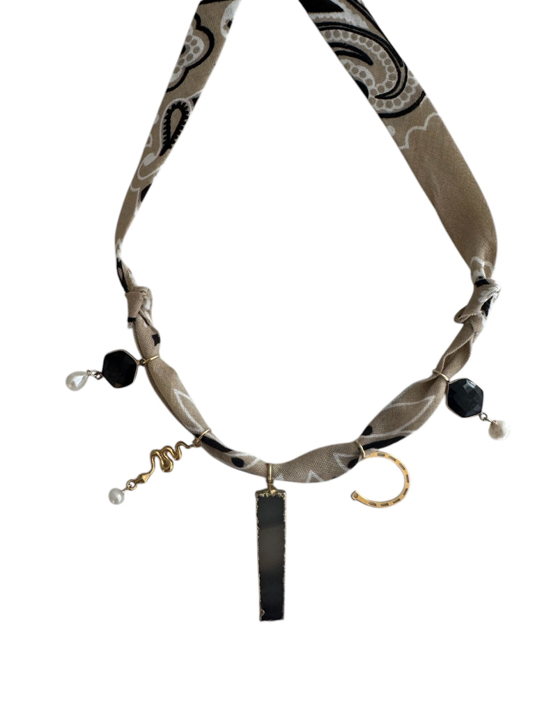 Cream and Tan Bandana Necklace