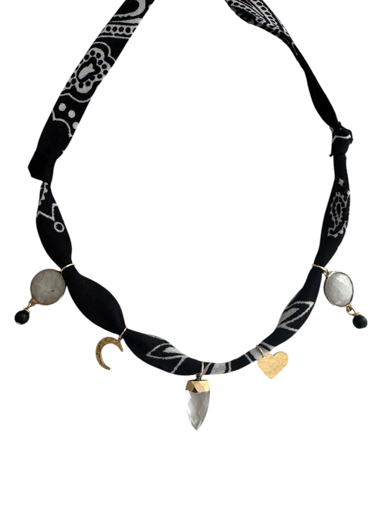 Black Onyx and Moonstone Bandana Necklace