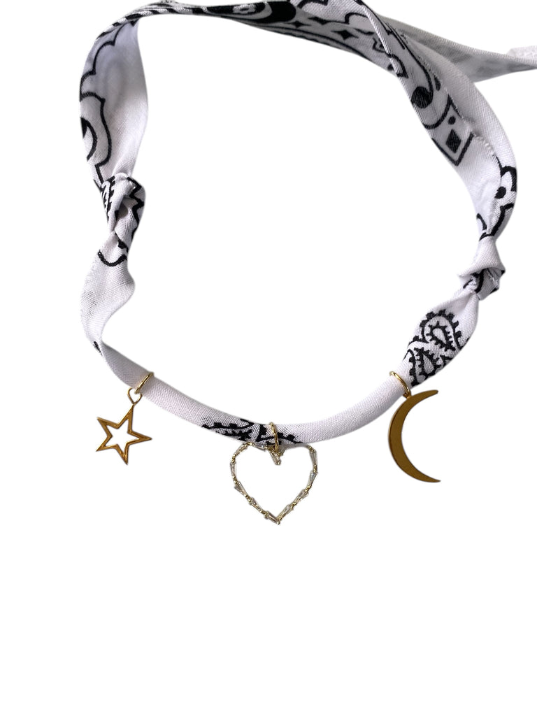 White Heart Bandana Necklace