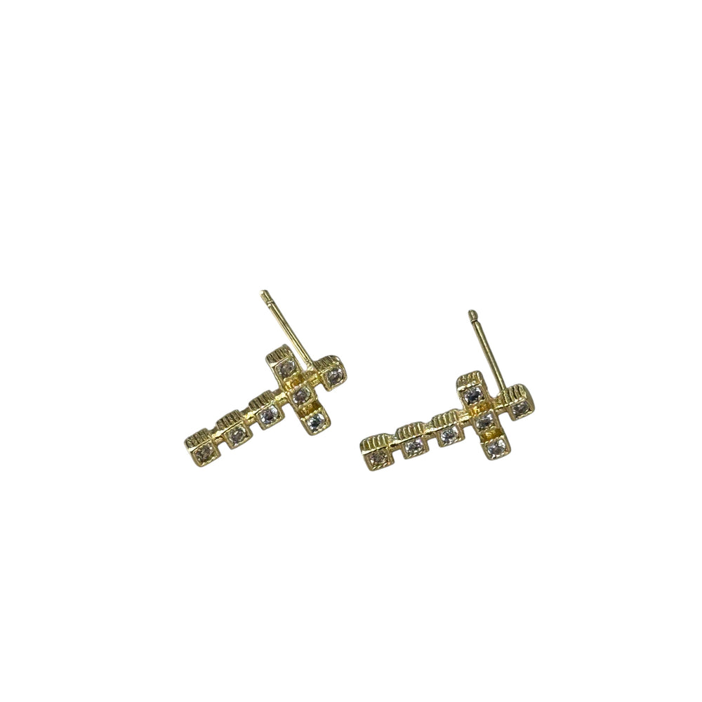 Pius Cz Gold Cross Stud Earrings