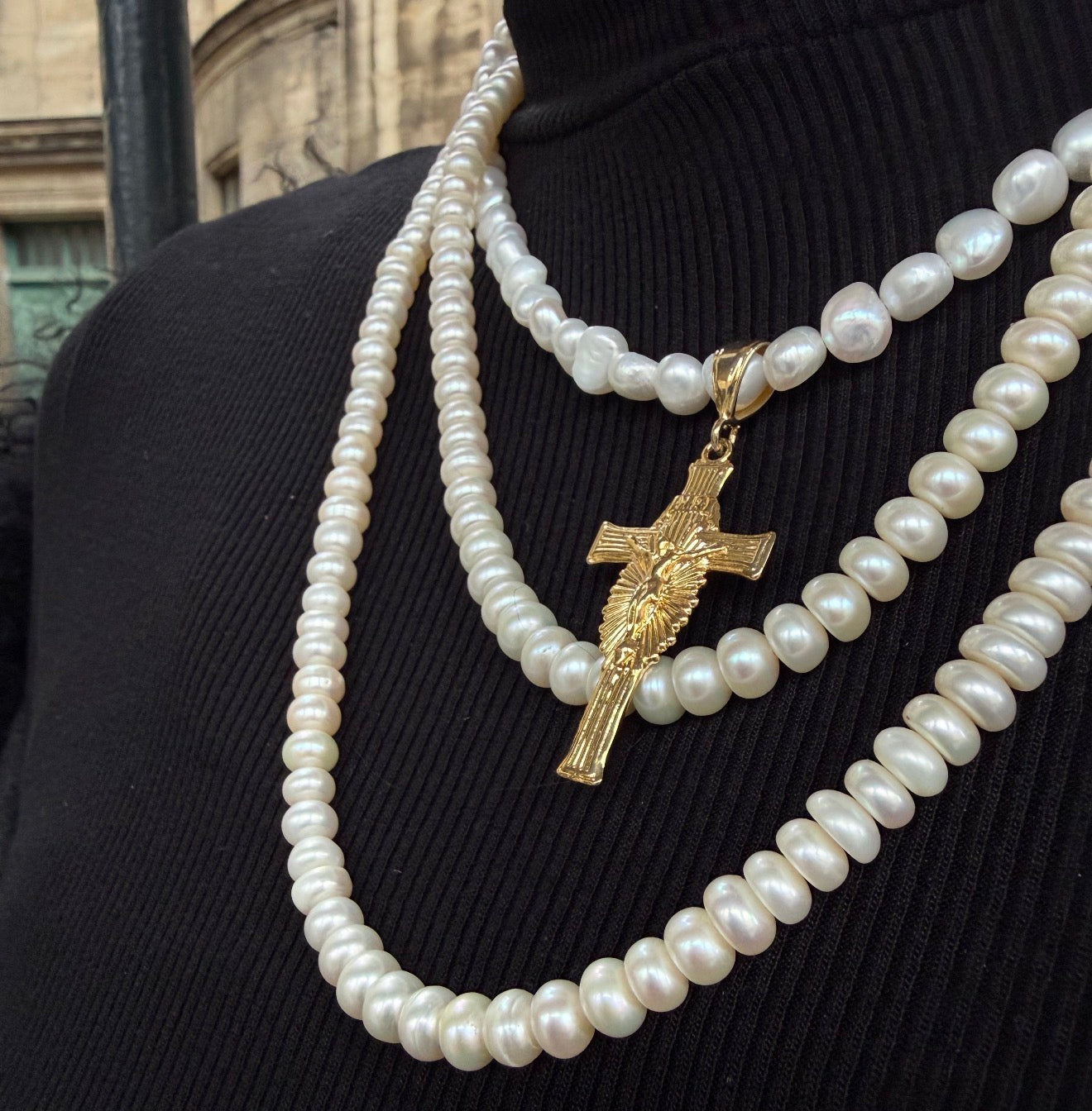 Priscilla Pearl Cross Necklace | Heather Pullis Jewelry