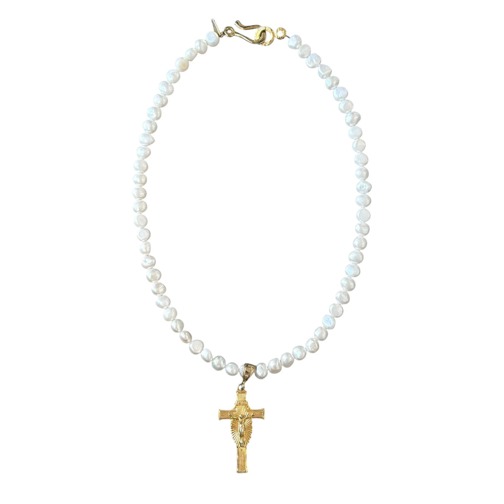 Collier Priscilla Perle et Croix