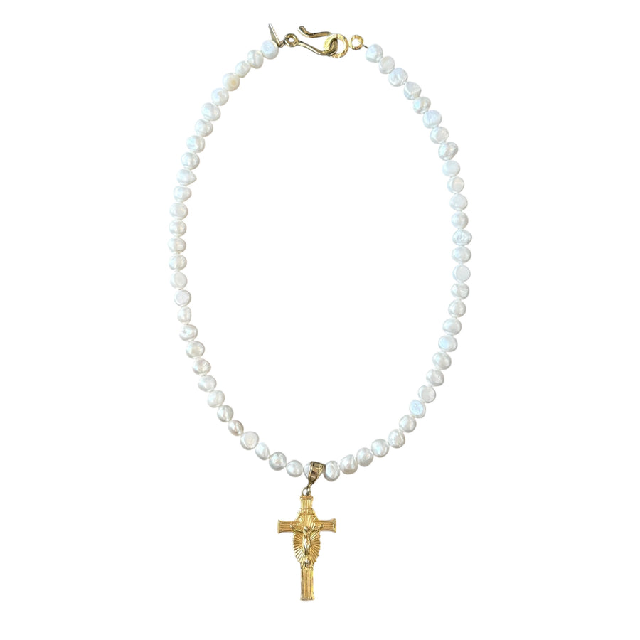 Priscilla Pearl Cross Necklace