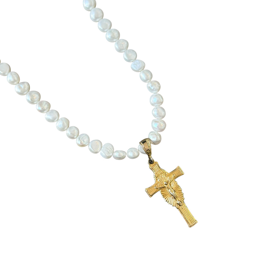 Priscilla Pearl Cross Necklace