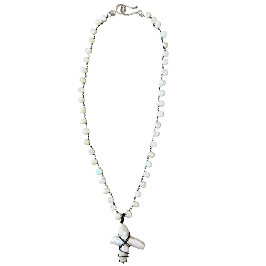Quinn Pearl Cross Necklace