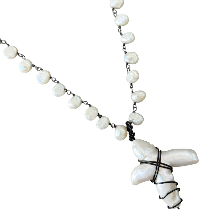 Quinn Pearl Cross Necklace